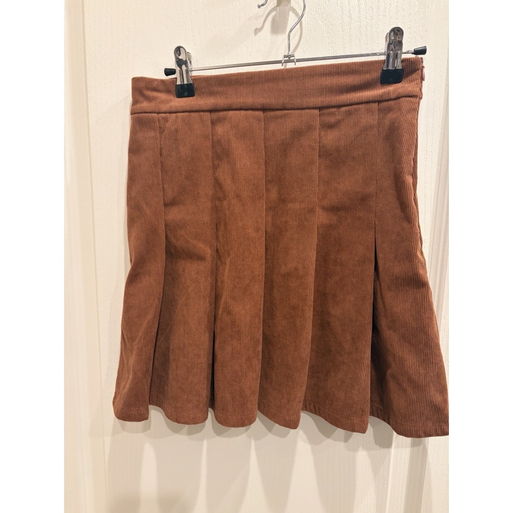 Corduroy Pleated Mini Skirt Medium Dark Orange‎ Color Spring Festival Sz S